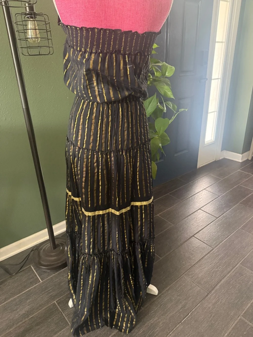 VENUS Black Strapless Maxi Dress with Multicolor Embroidery - Picture 3 of 5